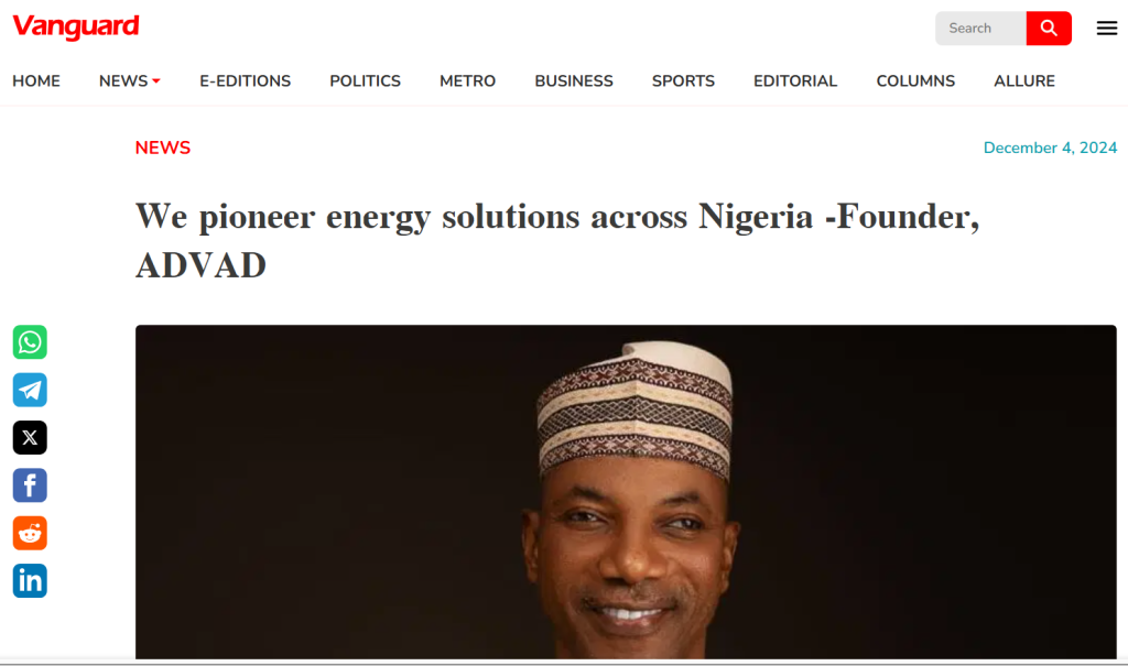 We pioneer energy solutions across Nigeria -Founder, ADVAD