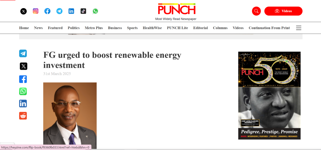 FG urged to boost renewable energy investment