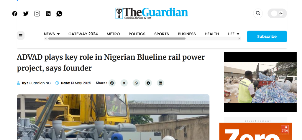 ADVAD plays key role in Nigerian Blueline rail power project, says founder