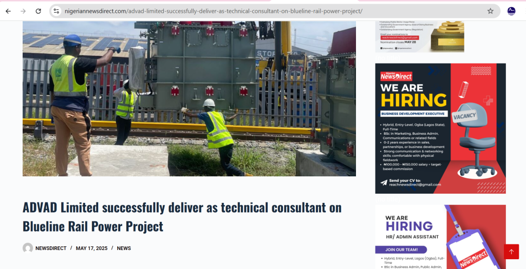 ADVAD Limited successfully deliver as technical consultant on Blueline Rail Power Project